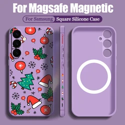 Cute Christmas Magnetic Soft Case For Samsung Galaxy S24 S23 S22 Ultra Plus S21 S23 FE For Magsafe Wireless Charge Lanyard Cover