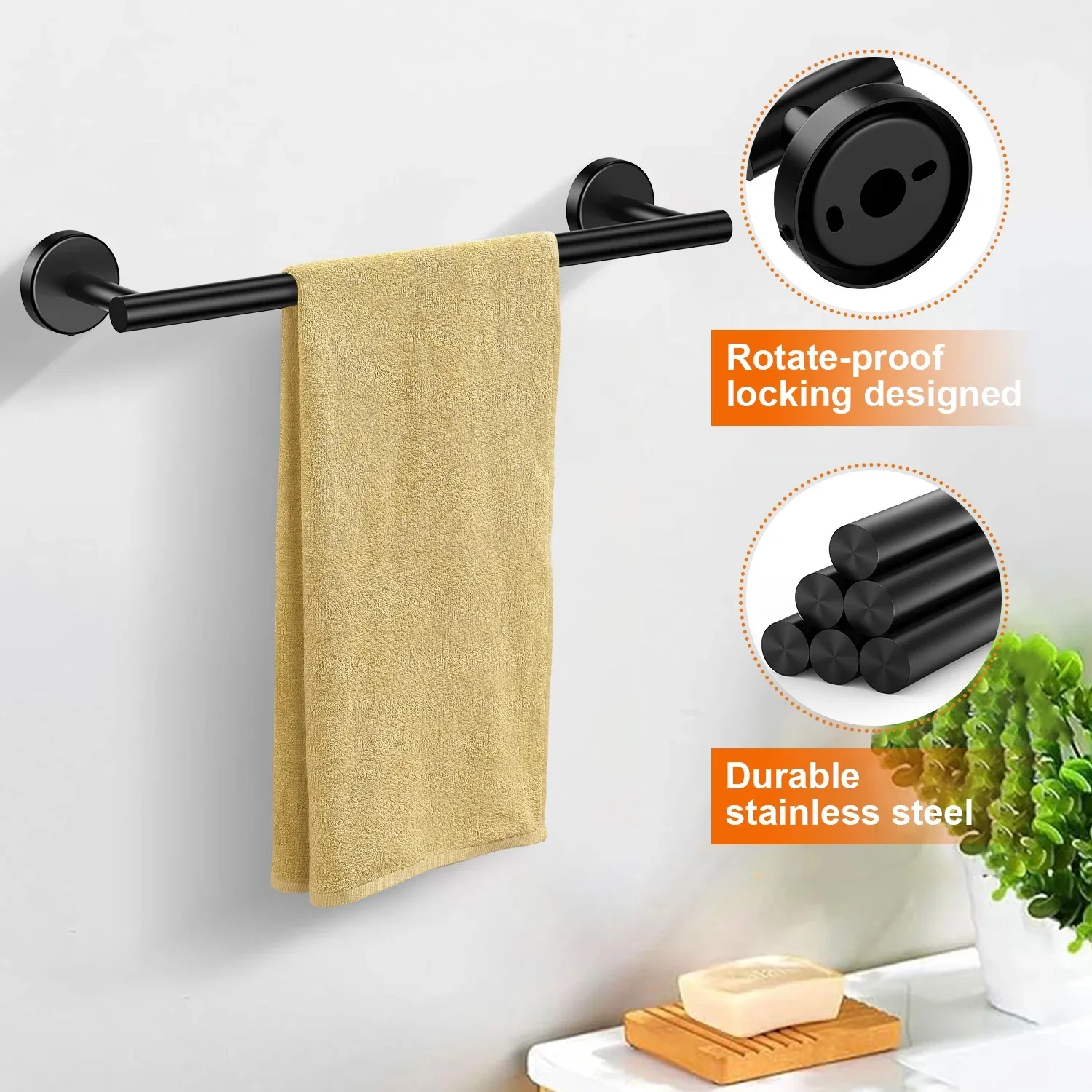 Mattschwarz  Handtuchhalter  Edelstahl  Badezimmer-Handtuchhalter  Modern  Wandmontage  Handtuchhalter  für  Heimdekoration  Speichertools