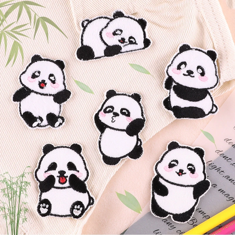 Self-adhesive Cute Chinese Panda Patches Embroidery Appliques Sewing Supplies Decorative Handmade Gift Box Badges Car Sticker