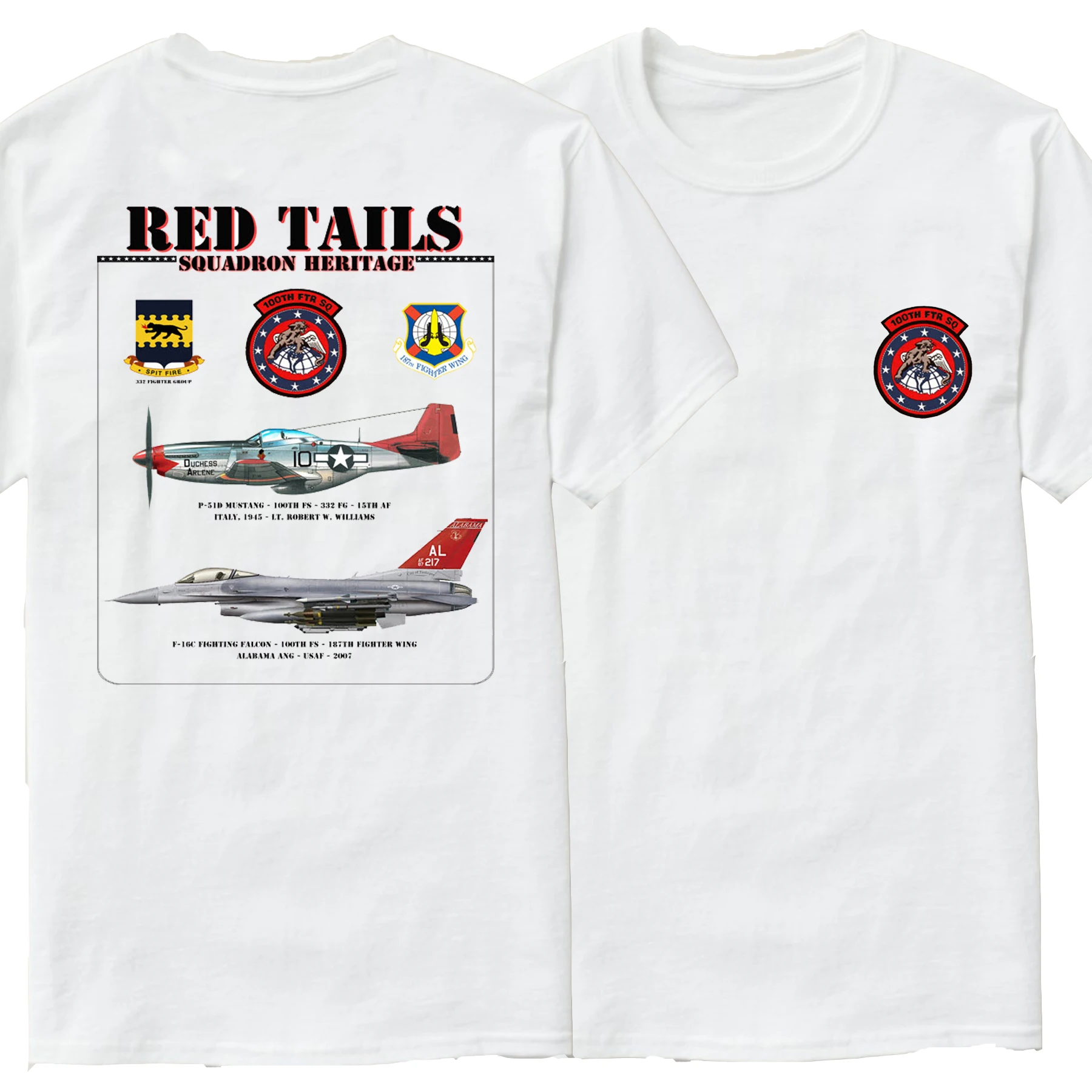 Red Tails 100th Fighter Squadron P-51 and F-16 Fighter T-Shirt Short Sleeve Casual 100% Cotton O-Neck Summer Mens T-shirt