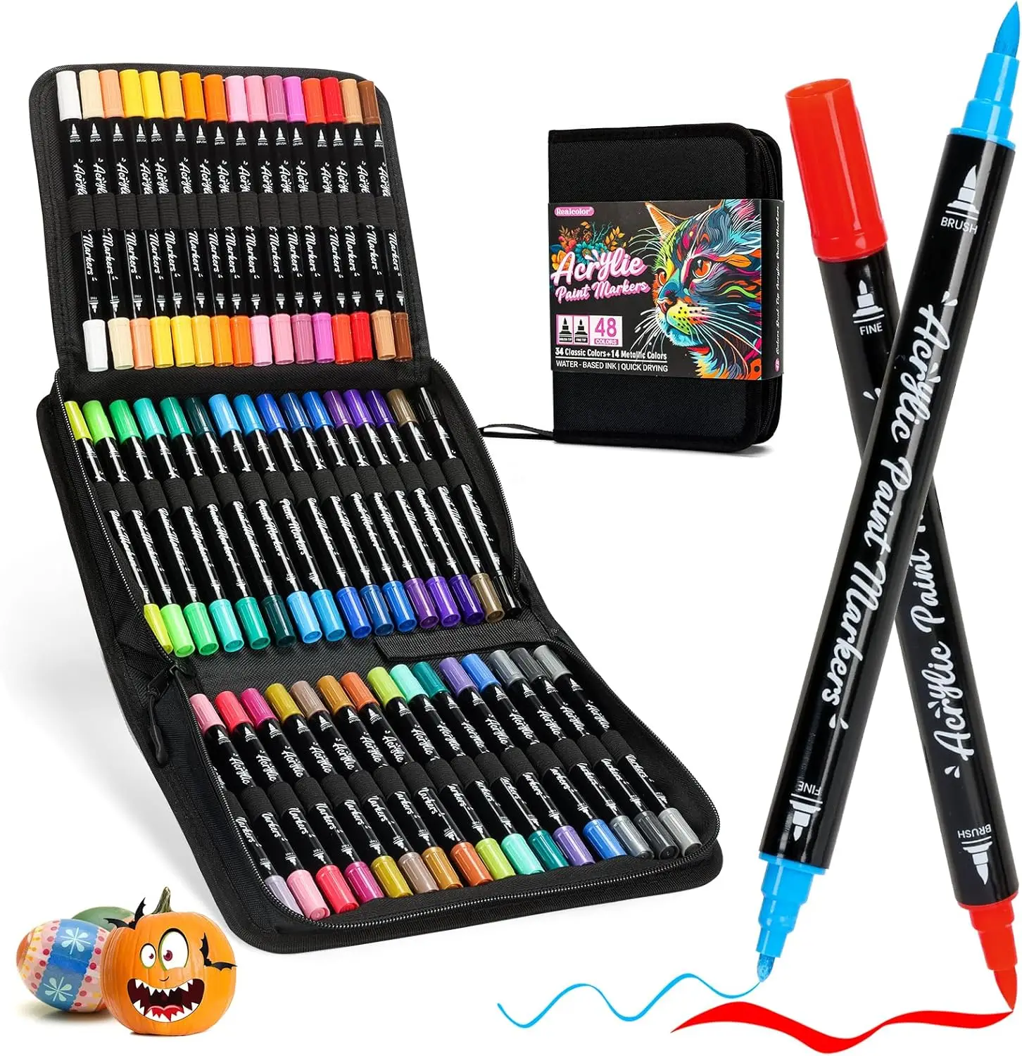 

Acrylic Paint Markers, 48 Color Dual Tip Acrylic Paint Pens with Brush and Fine Tips for Rock Painting,Wood,Canvas,Ceramic
