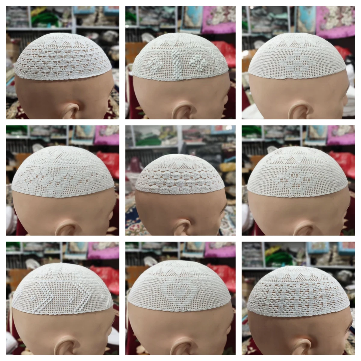 Free Shipping Muslim Caps For Men Colthing Crochet Knit Hat Turkey Kufi Islamic Kippah Jewish Turban White Cotton Mesh 0778
