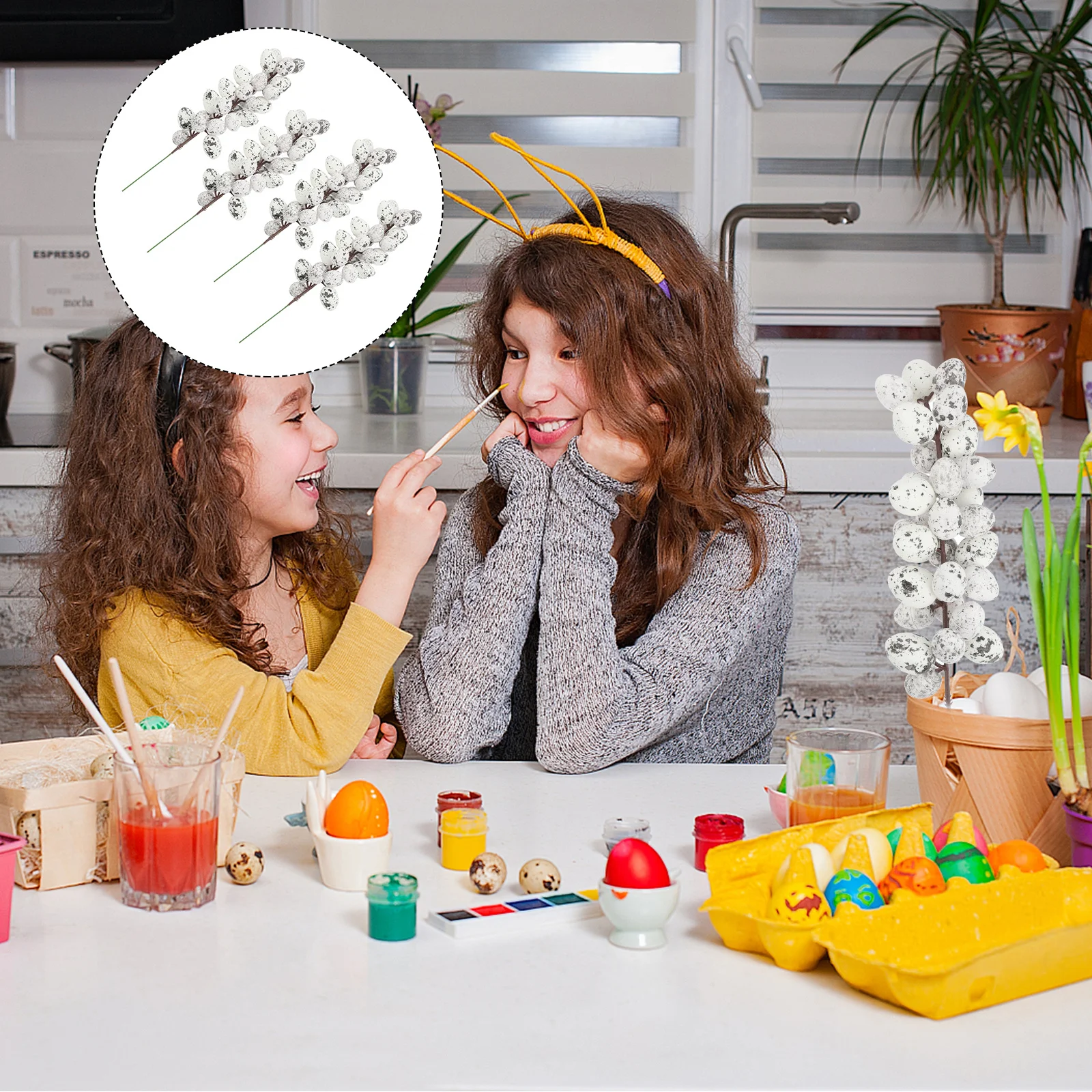 

4Pcs Easter Egg Branch Decorative Simulation Artificial Egg Ornament Festival Party Supplies Home Decor Props Party Supplies