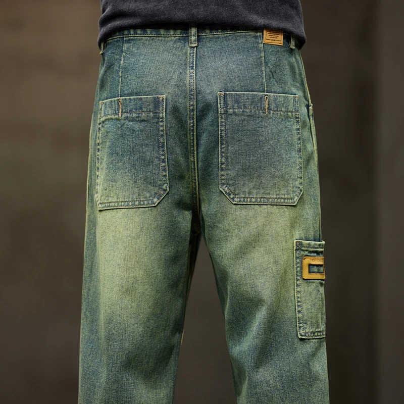 Wide Leg Jeans Men Baggy Pants Summer Straight Cut Loose Retro Blue Denim Pants Streetwear Fashion Pockets Vintage Man Clothes images - 6