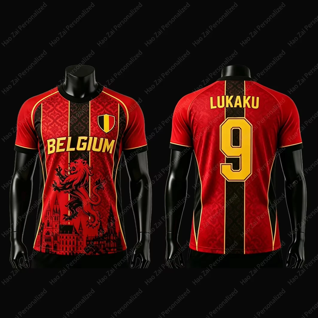 Belgische Fußball-Nationalmannschaft 2026 Fan-Trikot Kinder-T-Shirt Schnelltrocknend Atmungsaktiv Unisex-Trikot – Detail 3