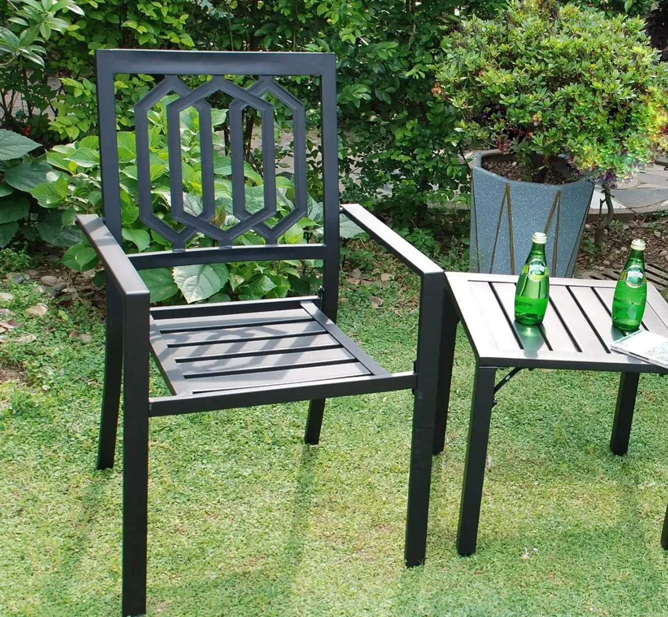 Chaises d'extérieur en métal avec support d'accoudoir, chaises standard, jardin et arrière-cour, 325 artériel, lot de 2