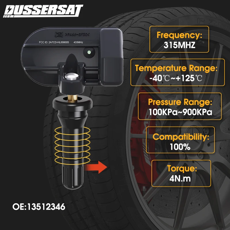 Tire Pressure Monitoring Sensor TPMS 315MHZ 13512346 for GMC Denali 2020 2021 Terrain 2022 2023 Canyon 2020 2021 2022 TPMS