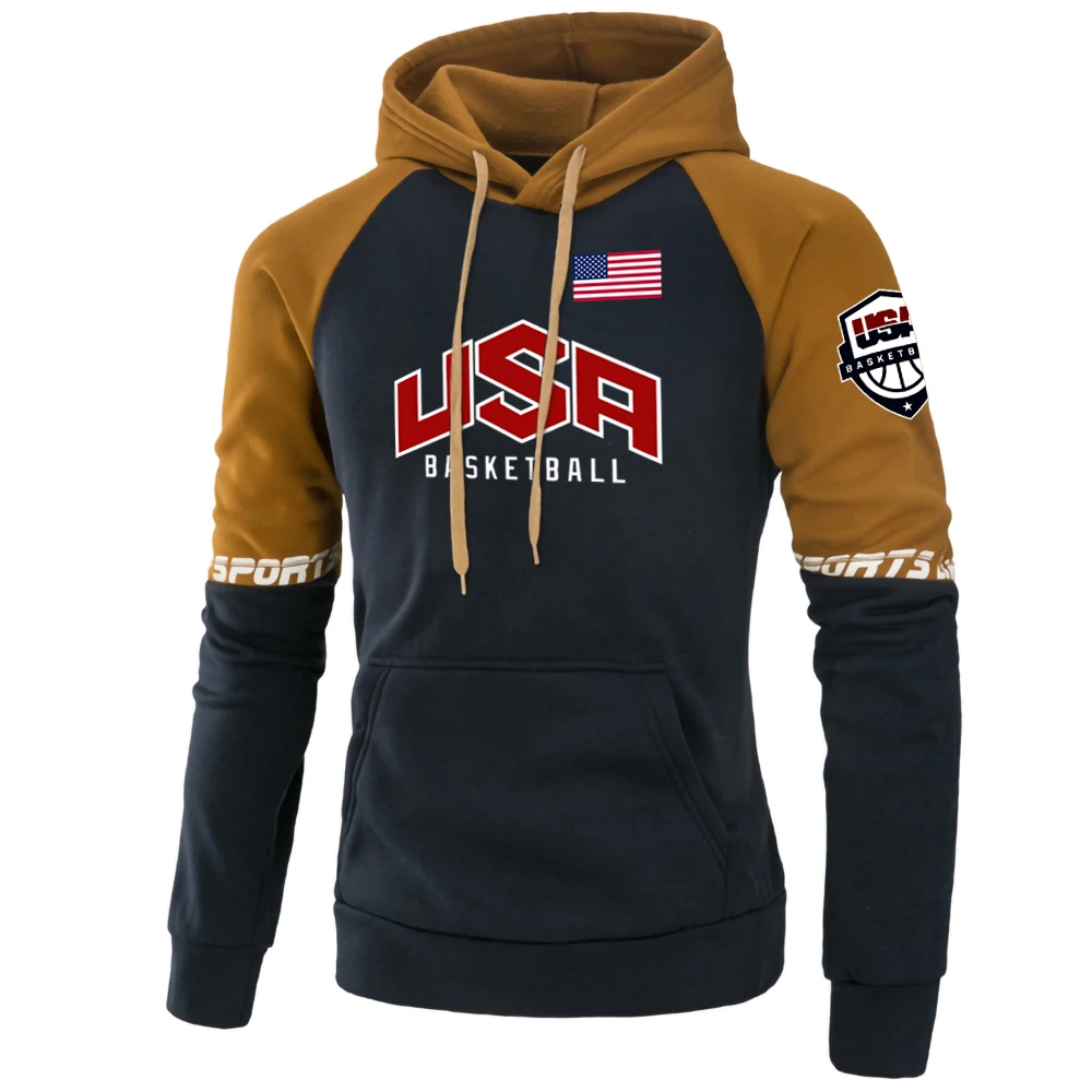 USA Basketball Printed Mens Hoodie Autumn Fleece Loose Clothes Crewneck Casual Hoody Fashion Raglan Swetshirt Pullover Tracksuit