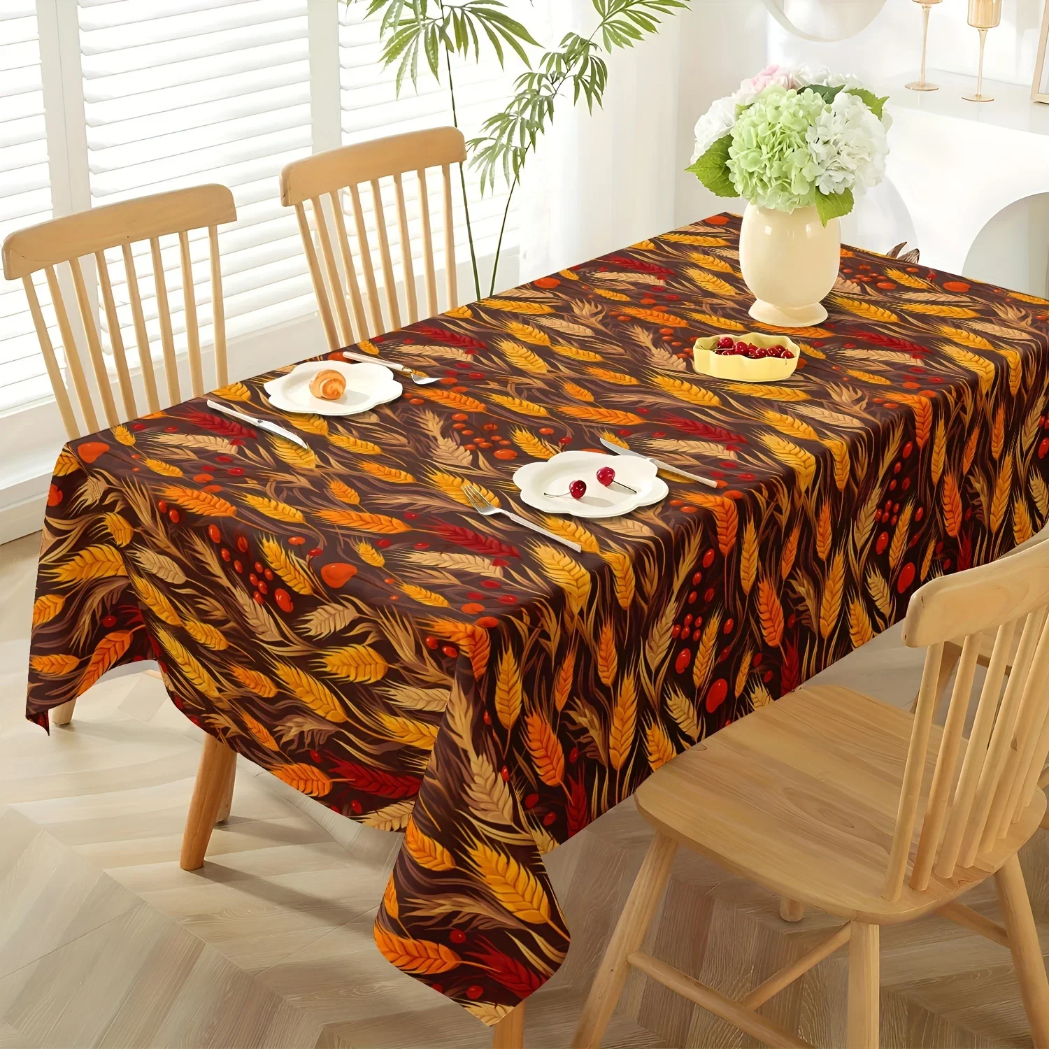 1pc Fall Thanksgiving Tablecloth - Vibrant Design of Autumn Harvested Wheatxzj