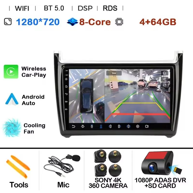 Android 15 Auto Radio 2Din CarPlay Multimedia Videospeler voor Volkswagen VW POLO sedan 6R 2008-2020 GPS Navigatie Autoradio