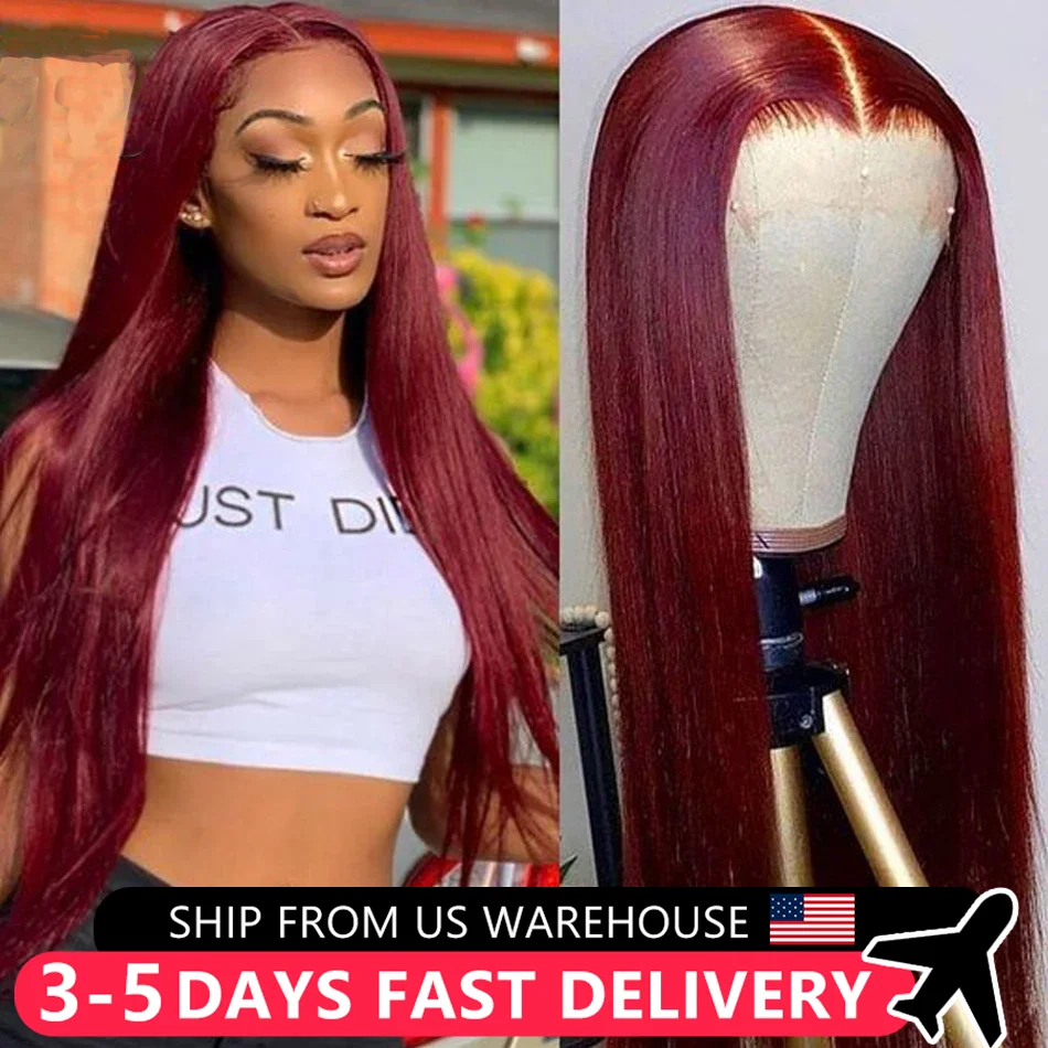 Burgundy 99j Colored 13x6 Lace Front Wig 180% Human Hair 13x4 HD Transparent Lace Frontal Wigs For Black Women Brazilian Remy