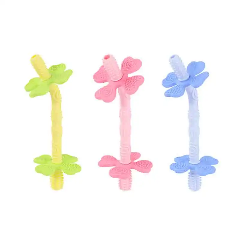 

Hollow Teething Tubes Toys for Babies, Silicone Baby Teether Sticks for Infants with Nursing Biting Chewing,Straws Toothbrush