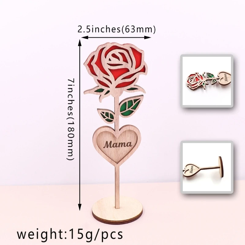 Decorazioni rose Ornamento a forma fiore in legno Regalo gioielli fatti a mano per mamma 45BE