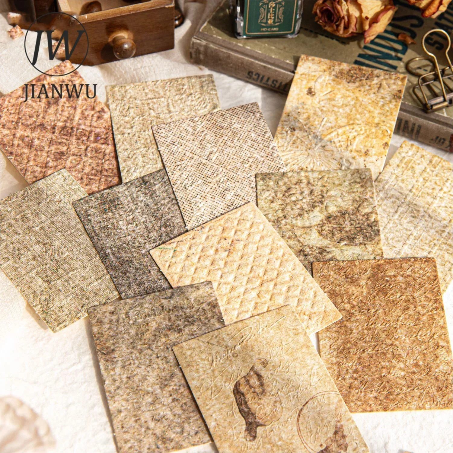 JIANWU Paper Coffee Color Series Vintage Lace Relief Landscaping Collage Material Paper Creative DIY Journal Stationery