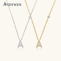 ANDYWEN 925 Sterling Silver Gold Small 26 Letters A- Z Zircon CZ Pendant Monogram Necklace Me 2020 Initial Alphabet M A Jewelry