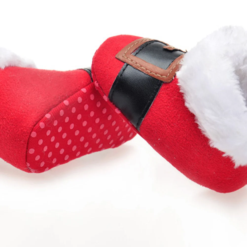 1 paar baby-wandelschoenen 2 yards rood kerstontwerp warm koraalfleece antislip babyschoenen voor 0-1 jaar oude kinderen comfortabel