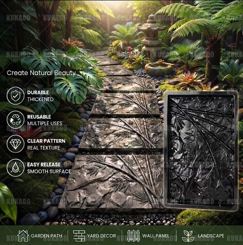 Bamboo Patterned 60x40x5cm Courtyard Floor Tile Mold Cement Brick Mold for Garden Walkway Paving Step Stone Imitation Stone B view 2