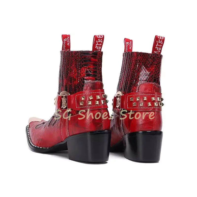 Western Cowboys Boots for Men Punk Rivet Metal Pointed Toe Splicing Leather Shoes Male Chelsea Boots Party Pub Dress Shoes