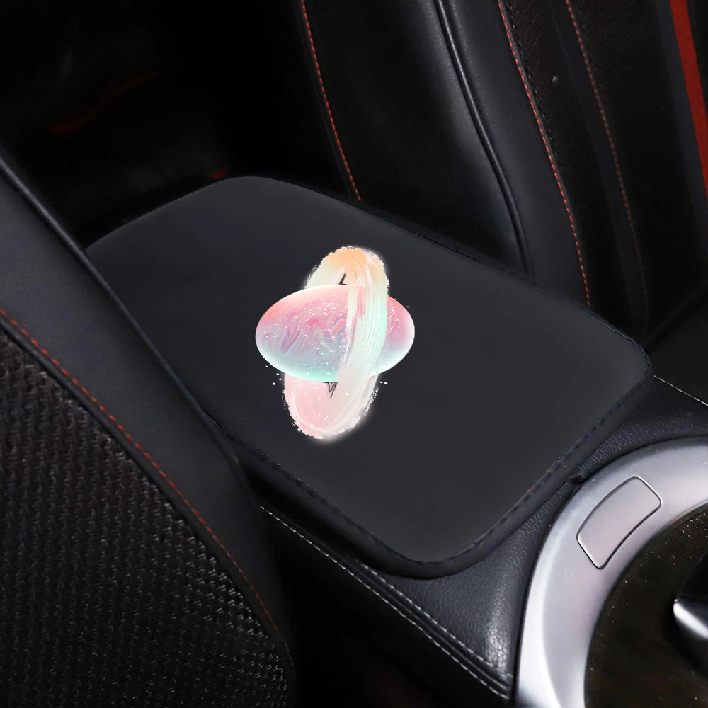 Shark Planet Flower Rabbit 3D Stars Colored Leather Laser Print Car Armrest Seat Box Protective Cover Suitable for Most Cars