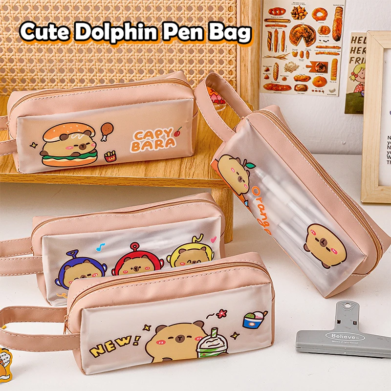 Cute Portable Minimalist Capybara Pencil Case Cartoon Transparent Pencil Case Large Capacity Pencil Case Student Stationery