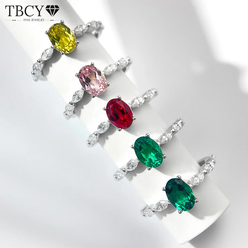 

TBCYD 1ct Lab Grown Ring S925 Sterling Silver Oval Diamond Colombia Zambia Emerald Ruby Ring For Woman Wedding Ring Fine Jewelry