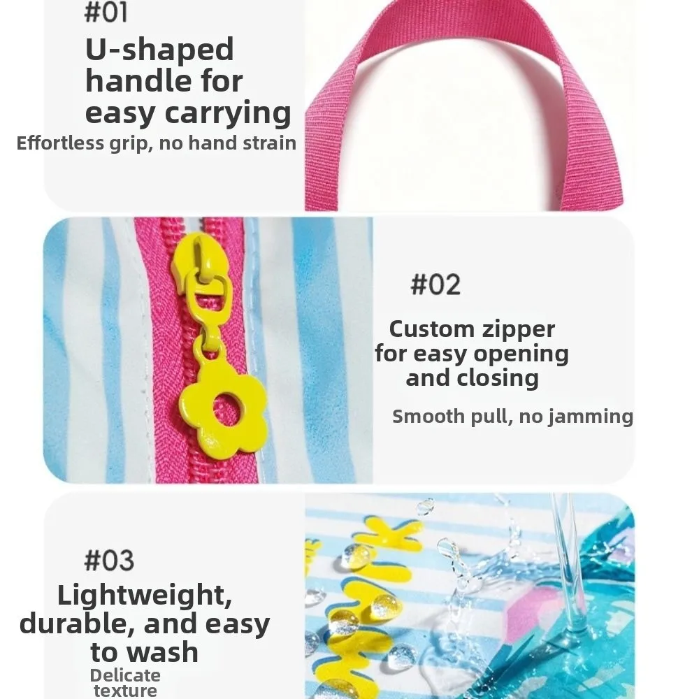 Breathable Shoes Storage Bag Zipper Closure Carrying Handle Travel Shoe Bag Lightweight Striped Pattern Shoes Organizer
