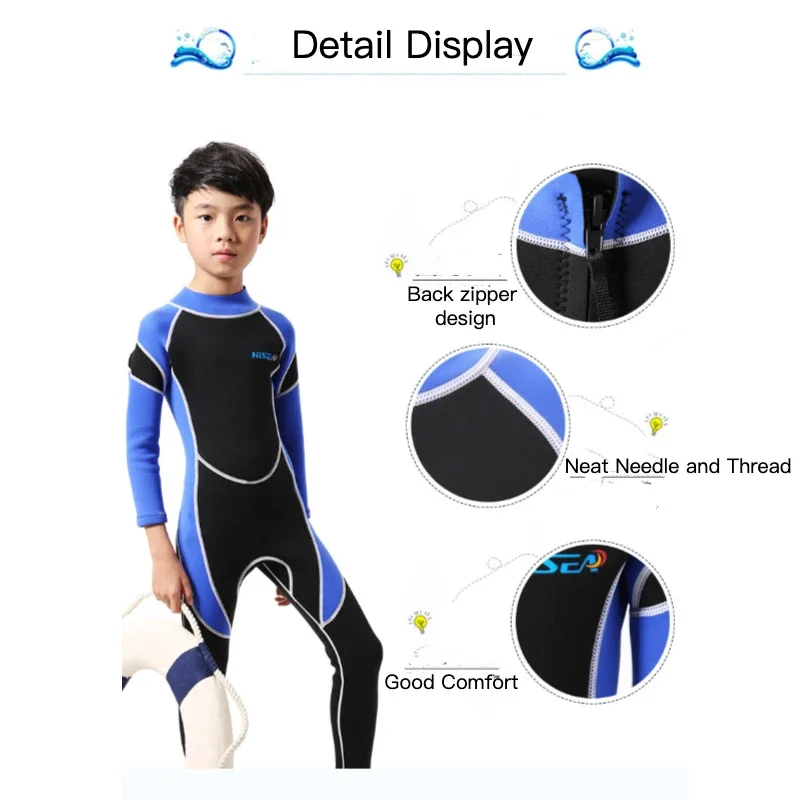 Neoprene Wetsuits Long Sleeves Kids Diving Suits 2.5MM Boys Girls Surfing Rash Guards Snorkel