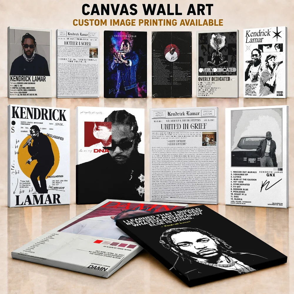 Kendrick Lamar Framed Canvas Poster Customized Photo Urban Hip Hop Portrait Style Canvas Wall Art For Bedroom Studio Rap Gift