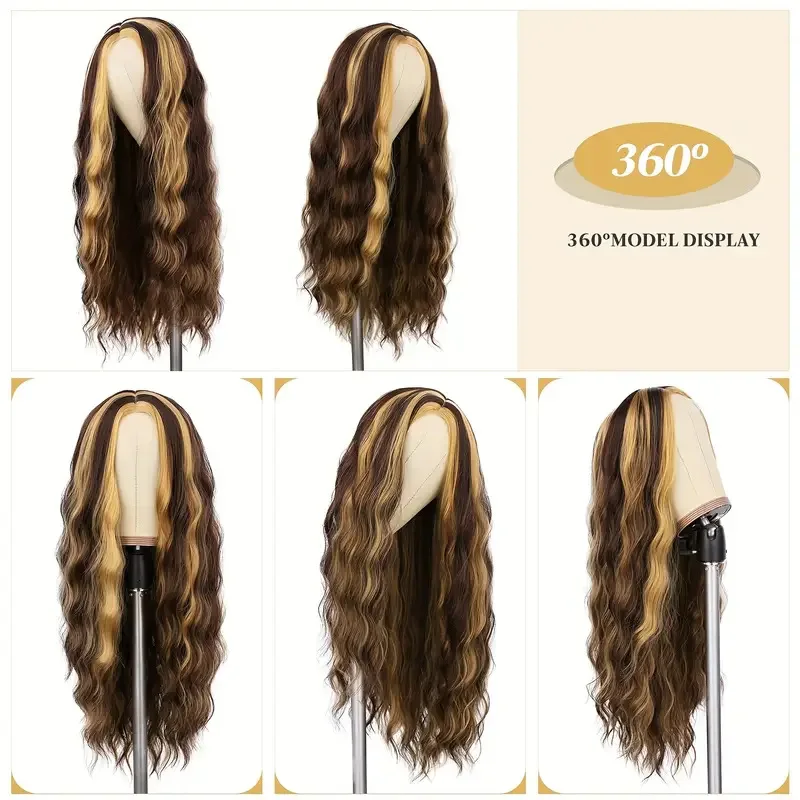 Highlight Glueless Ready To Wear 180% Glueless Preplucked Ready To Go Middle Part Heat Resistant Synthetic Wig For Daily Use