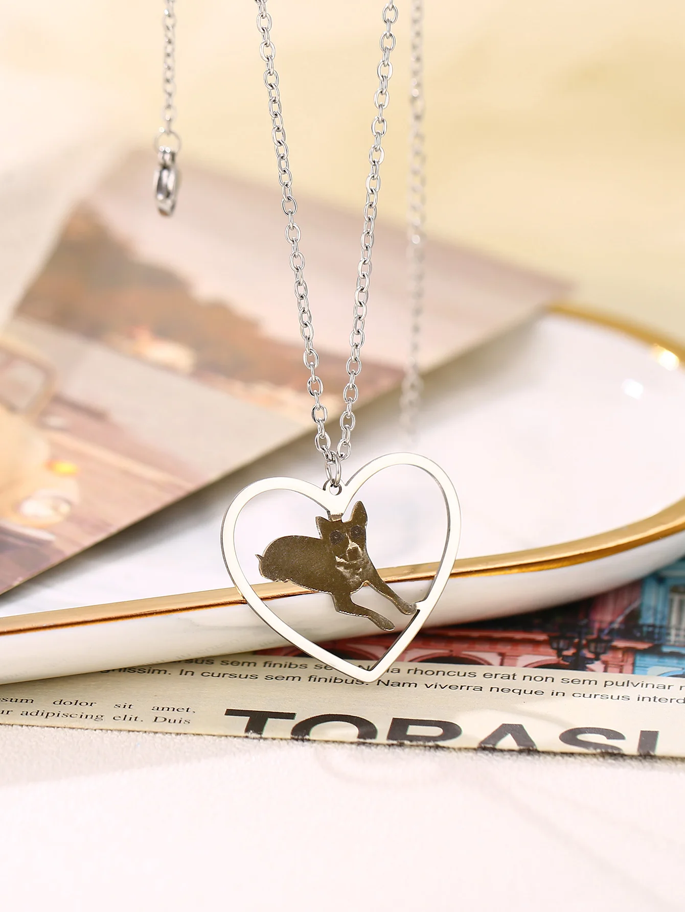 مخصص الفولاذ المقاوم للصدأ القلب الكلب قلادة قلادة، شخصية مجوهرات الحيوانات الأليفة لمحبي الحيوانات الأليفة