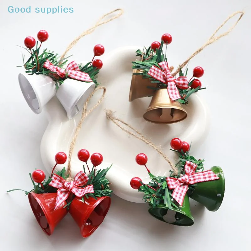 Accesorios para árbol de Navidad disponibles multicolores, decoración navideña, campanas de doble bocina, campana de Metal colgante para varias ocasiones