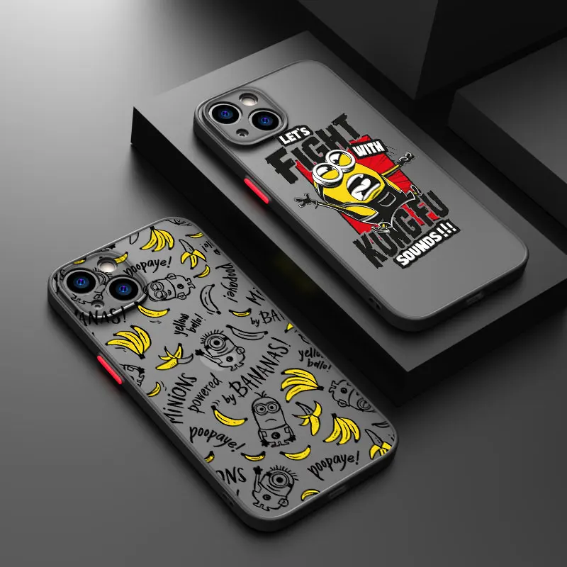 Cartoon M-minions Cute For iPhone 15 14 13 12 11 Pro Max XS Max X XR Plus 6S 5S Frosted Translucent Cover Phone Case