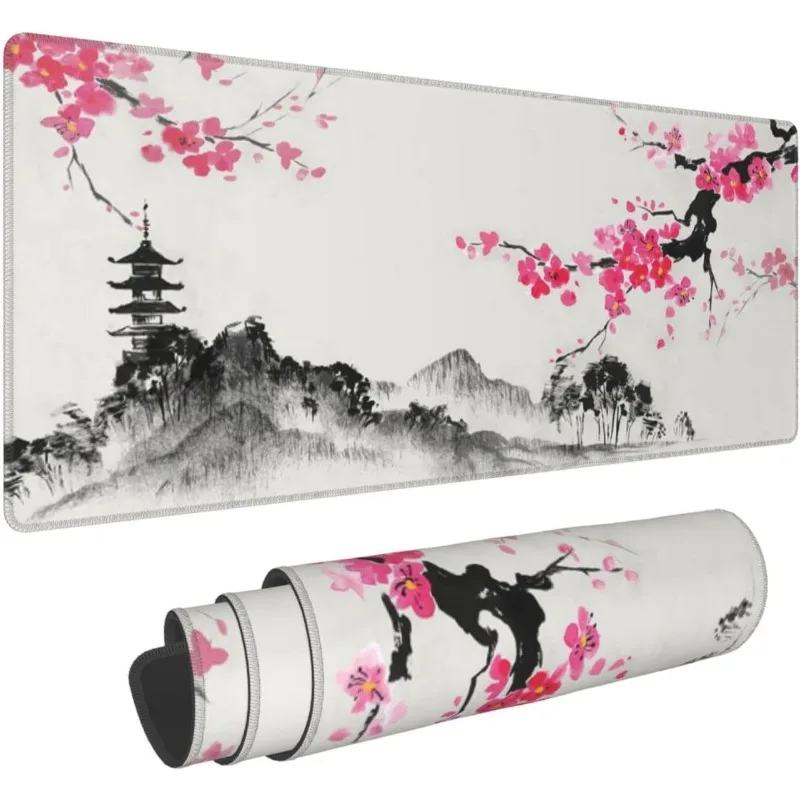 Aquarell Landschaft Sakura Kirschblüte Gaming Mauspad mit Schreibtisch Mauspad Basis Computer Tastatur Matte für die Arbeit Büro nach Hause