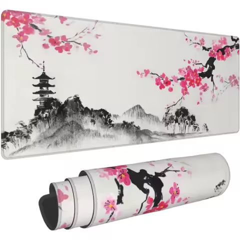 Watercolor Landscape Sakura Cherry Blossom Gaming Mouse Pad with Desk Mousepad Base Computer Keyboard Mat for Work Offic Home