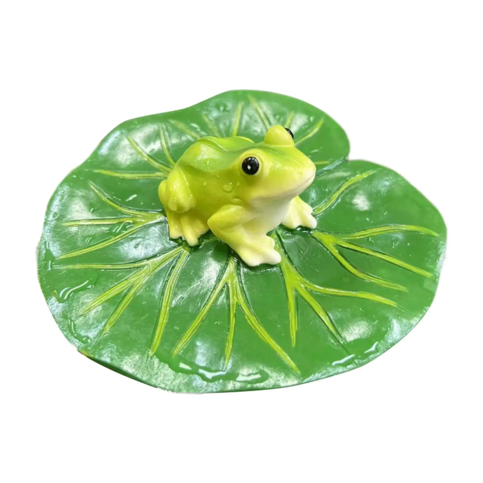 Frog Perched on Lotus Leaf Sculpture Multifunctional 10x4cm Simulated Resin Ornament Landscaping Accessory for Bathtub Green