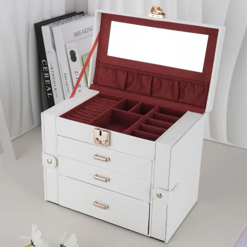 

Leather Jewelry Storage Box Bracelet Necklace Display Boxes Multilayer Rings Jewellery Organizer Cases Flip Cover Ornament Case