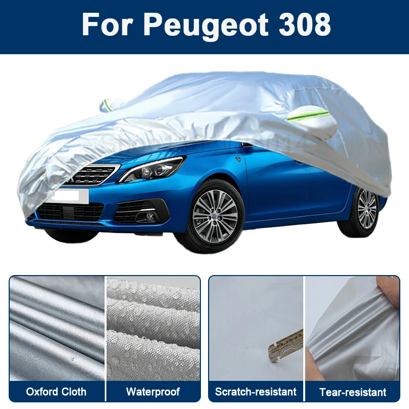 

Outdoor Full Car Cover For Peugeot 308 with Reflective Strips Waterproof Snowproof Dustproof UV Protection Auto Accessories