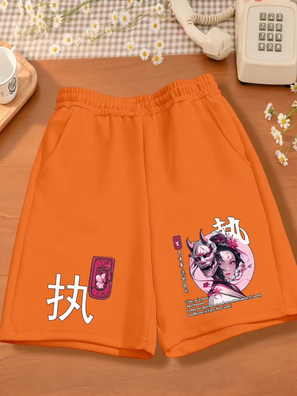 European and American men's summer ghost girl letter print micro elastic breathable drawstring shorts outdoor street pants