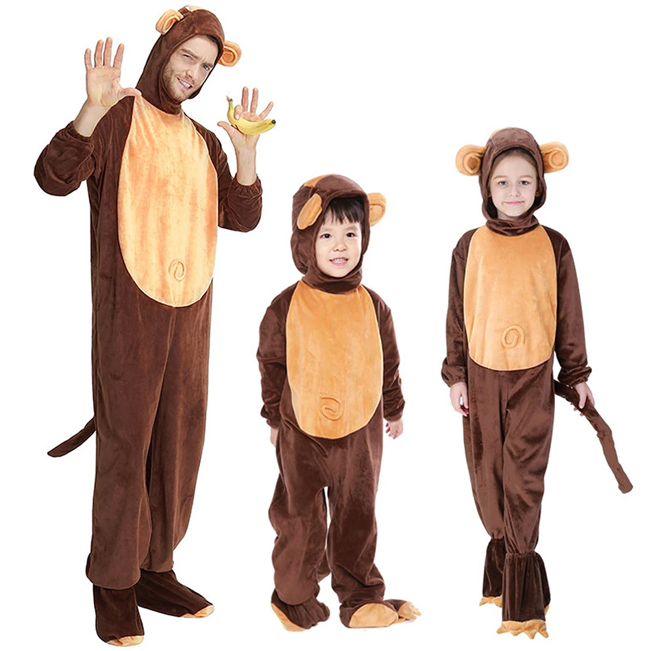 

Костюмы обезьян для взрослых, наряды для косплея животных, одежда для выступлений родителей и детей, тематические наряды для девочек и мальчиков на Хэллоуин и карнавал