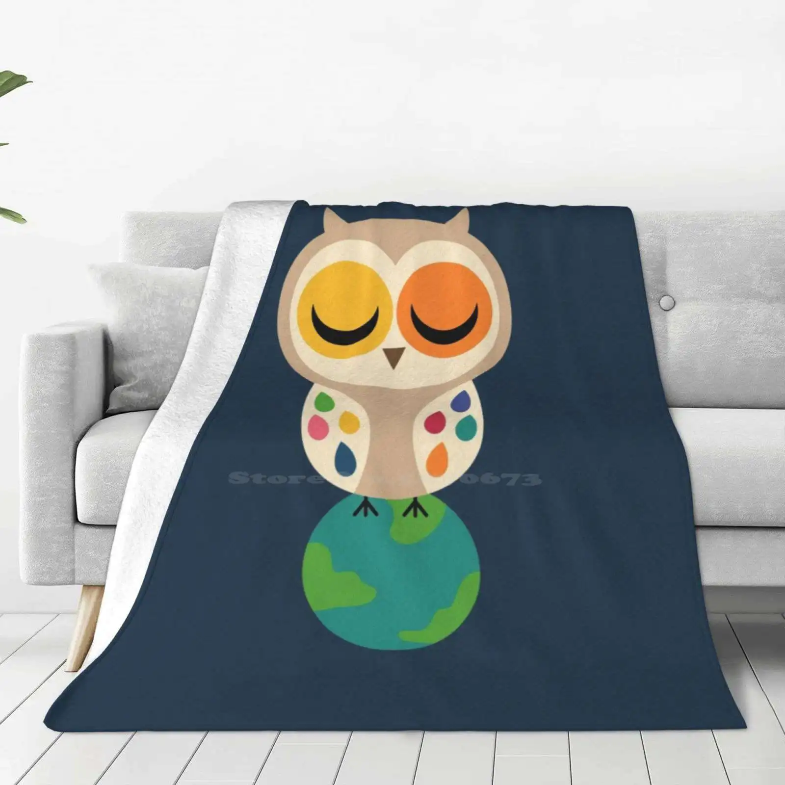 Baykuş ruhu yaratıcı tasarım işık ince yumuşak pazen battaniye baykuş ruhu pozitif gündüz gece toprak güneş ay hayvanlar sevimli mutlu