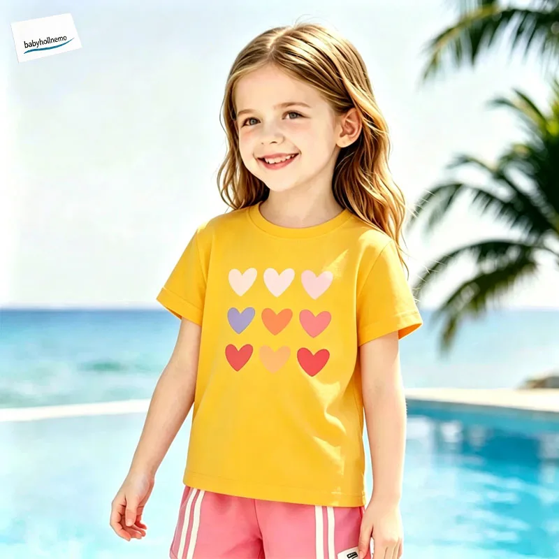 Summer Kids Basic Cotton Short Sleeve Tee Colorful Heart Graphic Casual Daily Top For Boys Girls
