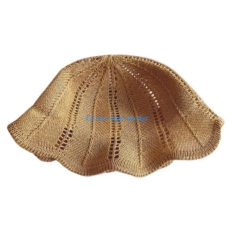 

090B Children Solid Color Beanie Fisherman Hat with Wave-brim Bucket Hat for Babies