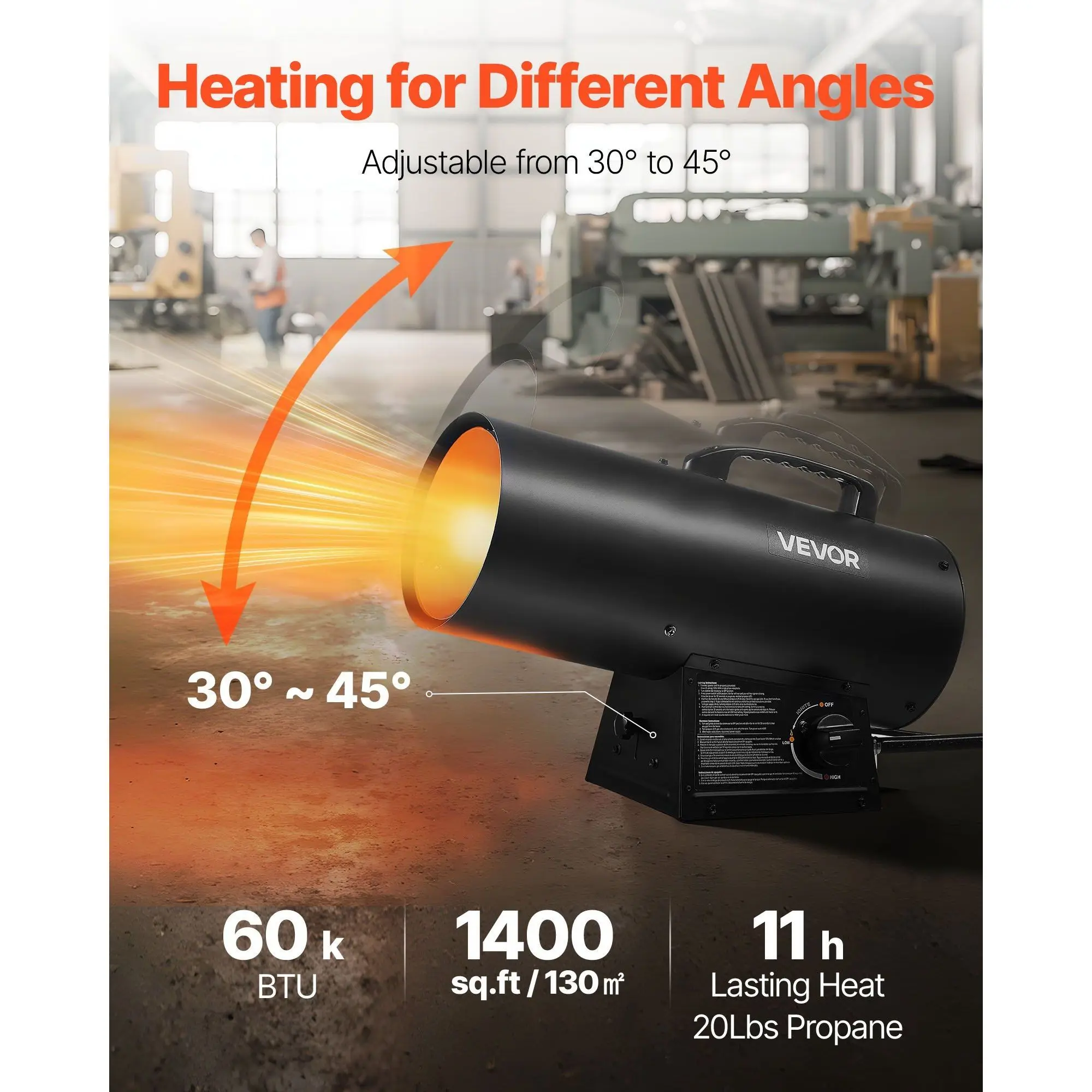 Portable forced air circulation propane heater with stepless temperature regulation
