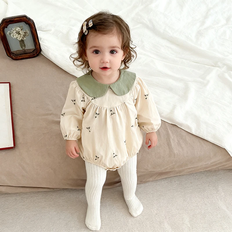2026 neue Frühjahr 0-24 M Neugeborenen Baby Mädchen Revers Stickerei Overall Blume Lange Ärmeln Baumwolle Baby Mädchen Romper kinder Kleidung