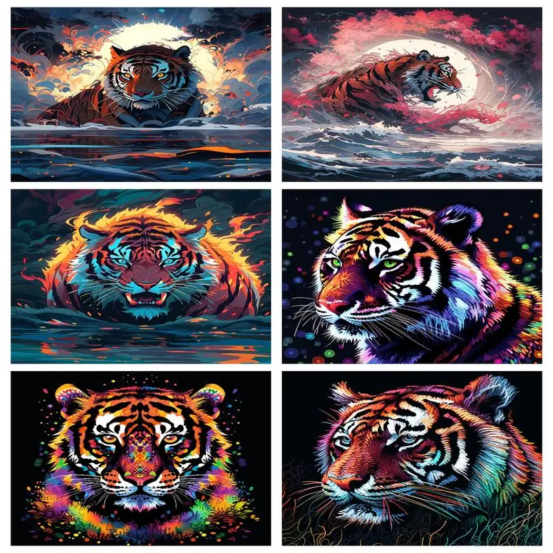 

PhotoCustom Paint By Number For Adults With Frame Tiger Crafts Kits Animal Bedroom Decoration Gift