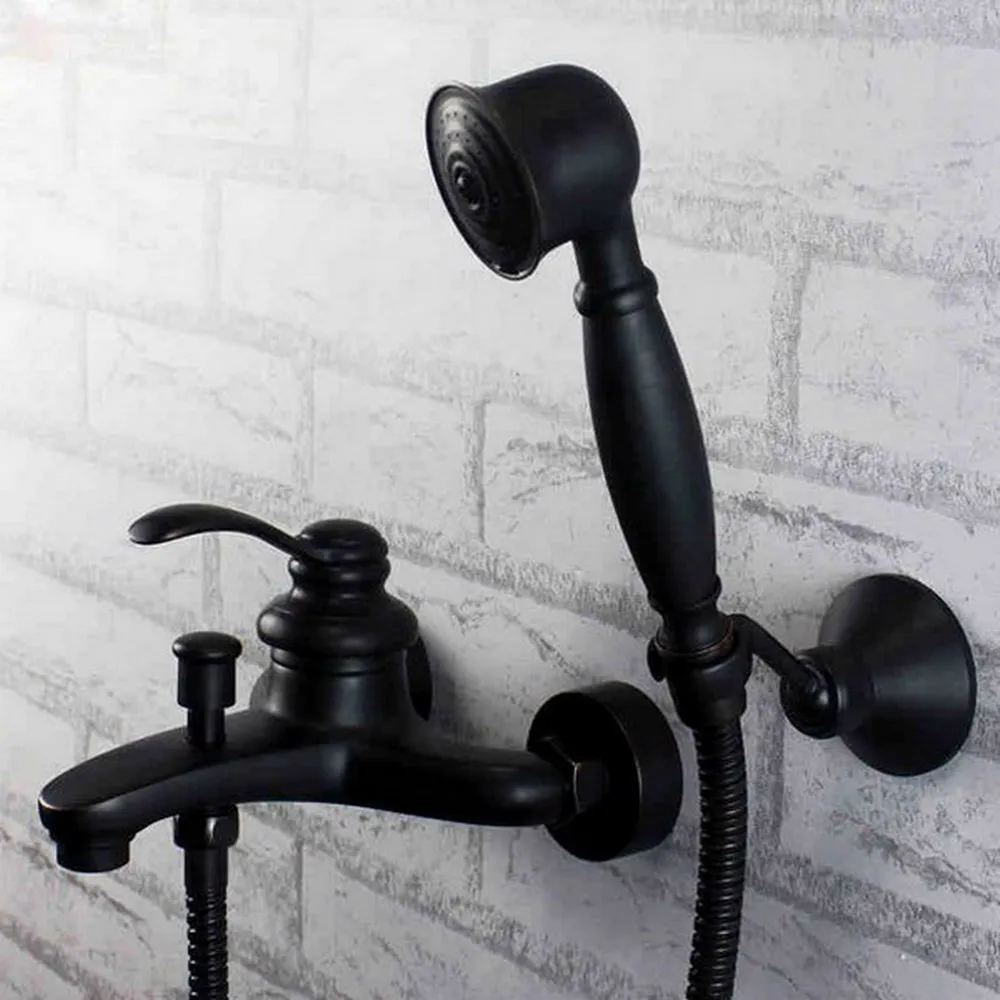 Black Oil Rubbed Brass Wall Mounted Bathroom Single Handle Bathtub Tap Hand Held Shower set With Wall bracket &1.5m Hose atf027