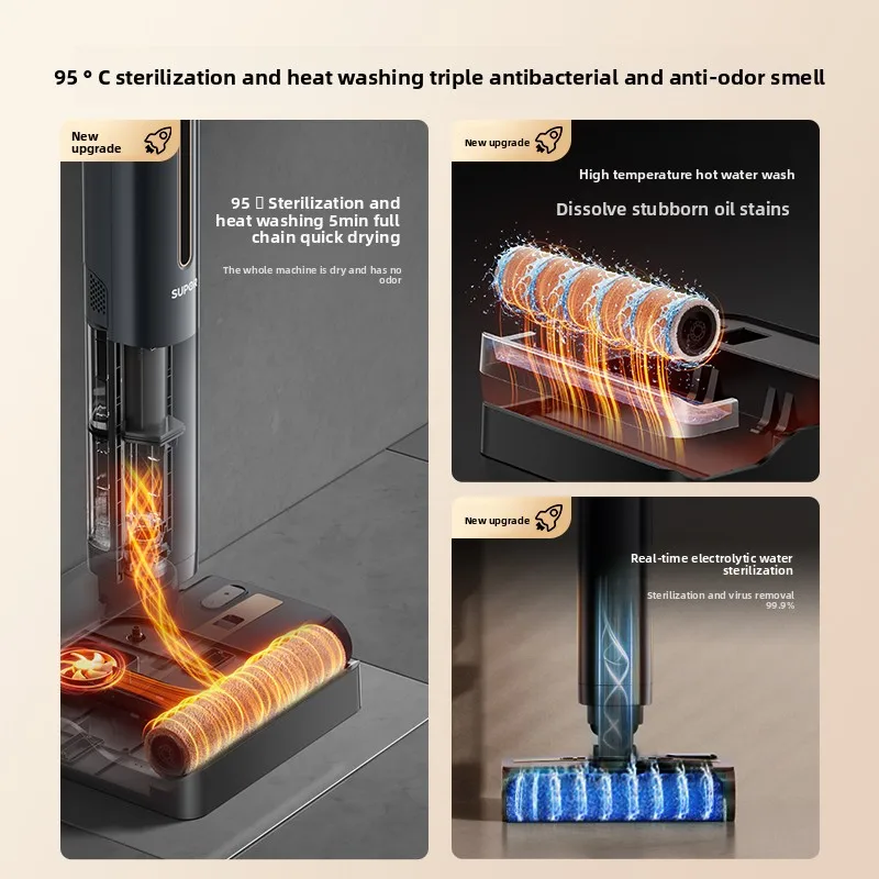 2025 جديد Supor غسالة الأرضيات 3 في 1 فراغ ممسحة غسل السيارات نظيفة المنزل الكذب التعقيم غسل ساخن سريع جاف