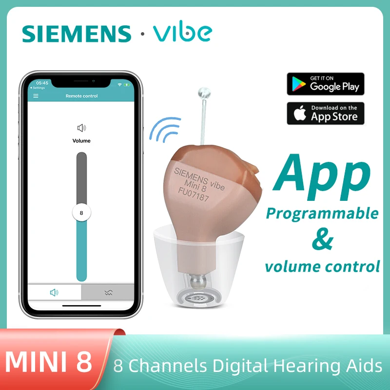 Siemens vibe itc aparelhos auditivos para surdez 8 canais nano escudo avançado invisível aparelho auditivo app programável aparelho de cuidados com os ouvidos