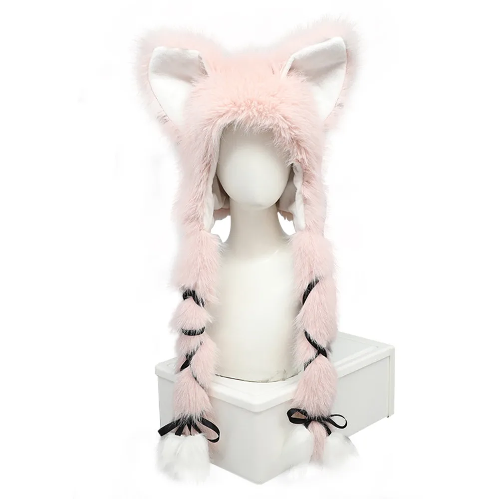 

Меховой костюм ручной работы с меховыми кошачьими ушками, головной убор, пушистая шапка для защиты ушей на Рождество, Хэллоуин, зимний костюм, вечерние шапки