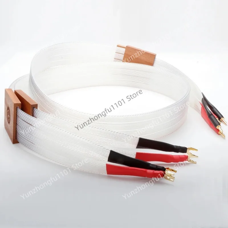 Deposit Pair Speaker Cable 8N OCC Horn Cable Silver Plated Speaker Wire PTFE Shielding Y Spade and Banana Z Plugs for Amplifier